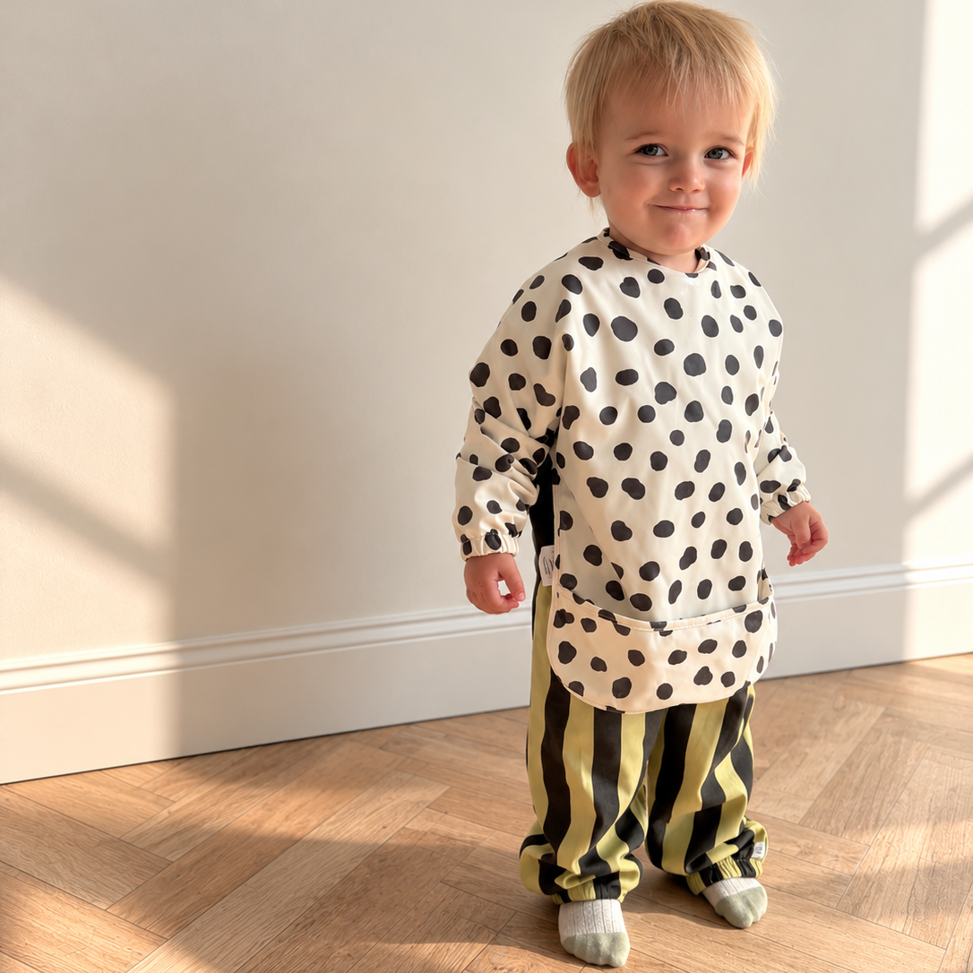 Long Sleeved Baby Bib - Spotty print