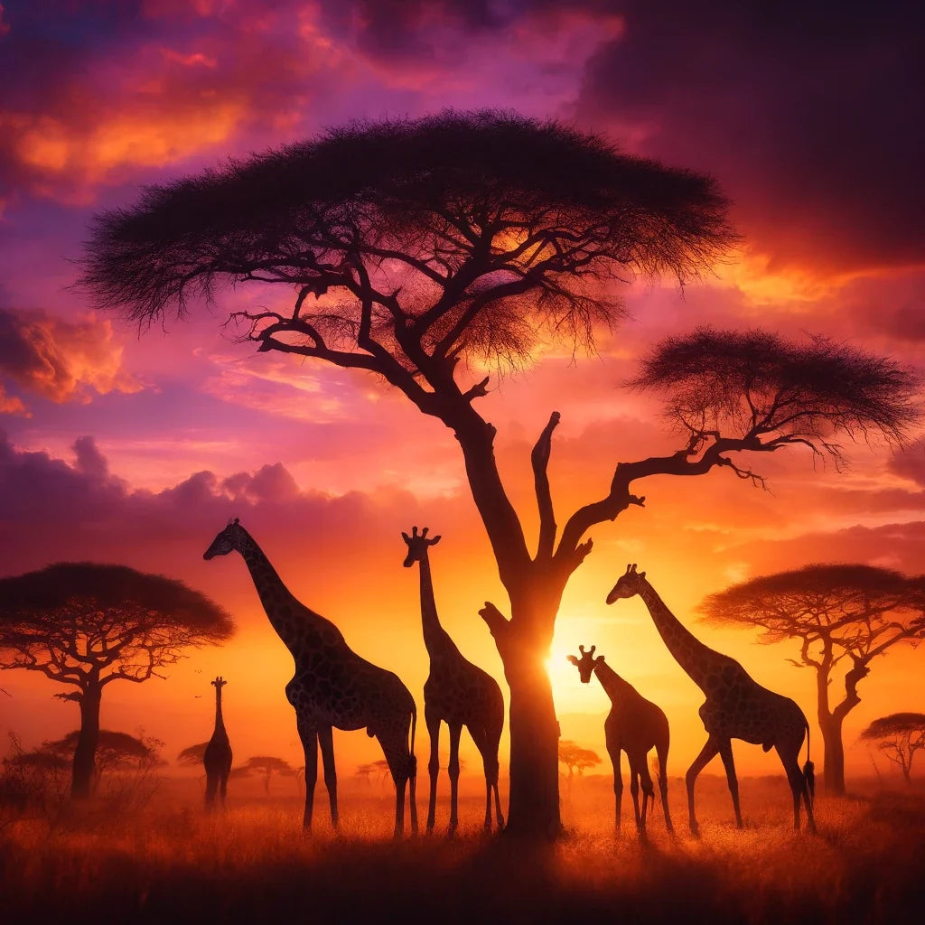 Sunset Giraffes Cotton Cushion