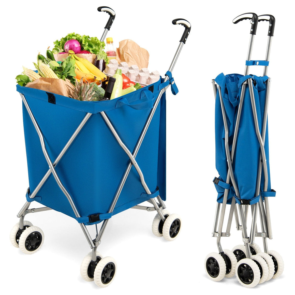 90L Folding Shopping Trolley with Removable Waterproof Bag and Cove-Black