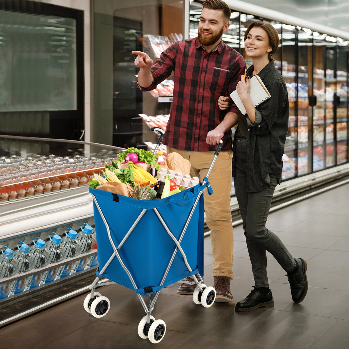 90L Folding Shopping Trolley with Removable Waterproof Bag and Cove-Black