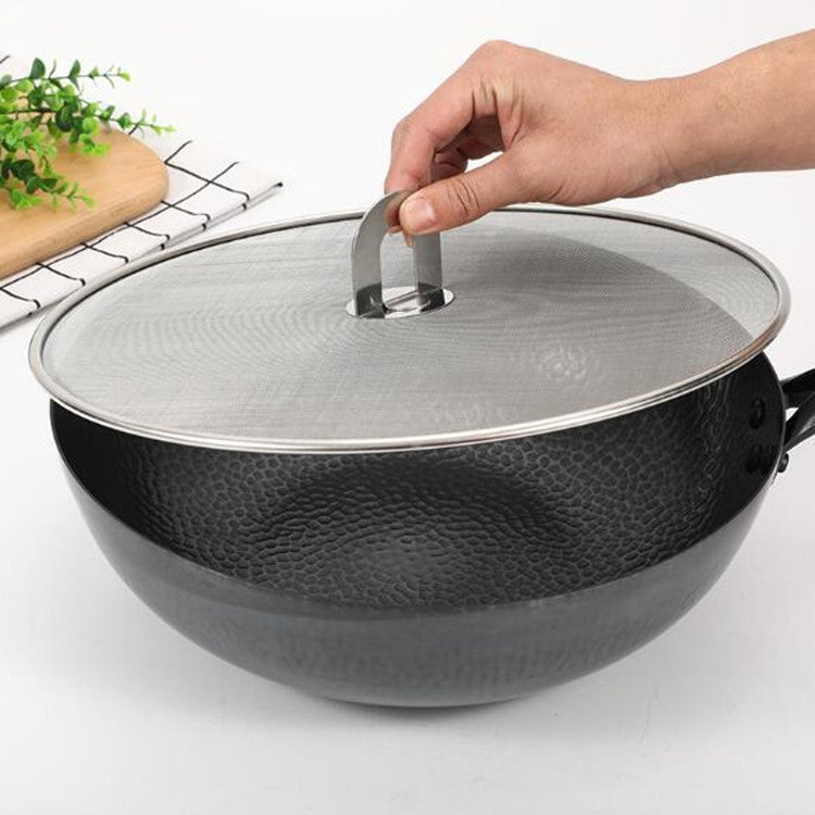 Stainless Steel Oil Proof Cover Fried Oil Splash Proof Net Cover Pizza Tray Kitchen Gadget, 33cm Oil Proof Cover