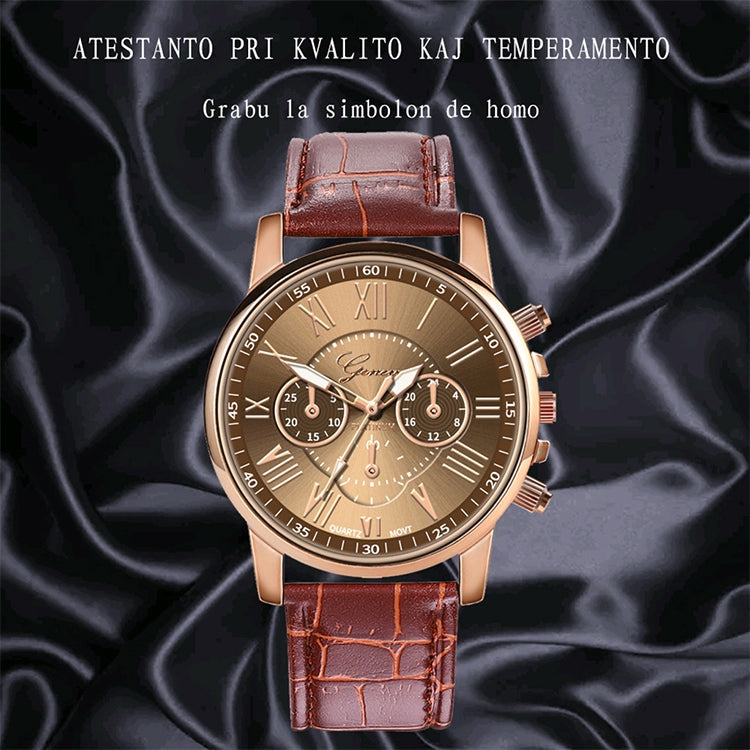 Three-eye Six-needle Belt Quartz Watch for Women / Men, Black, Blue, Brown, White