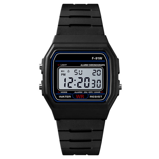 HONHX F-91W Analog Digital Motion LED Silicone Strap Multifunction Electronic Watch