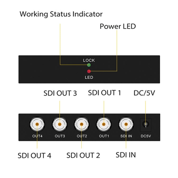 1 In 4 Out SD-SDI / HD-SDI / 3G-SDI Distribution Amplifier Video SDI Splitter, 1 In 4 Out