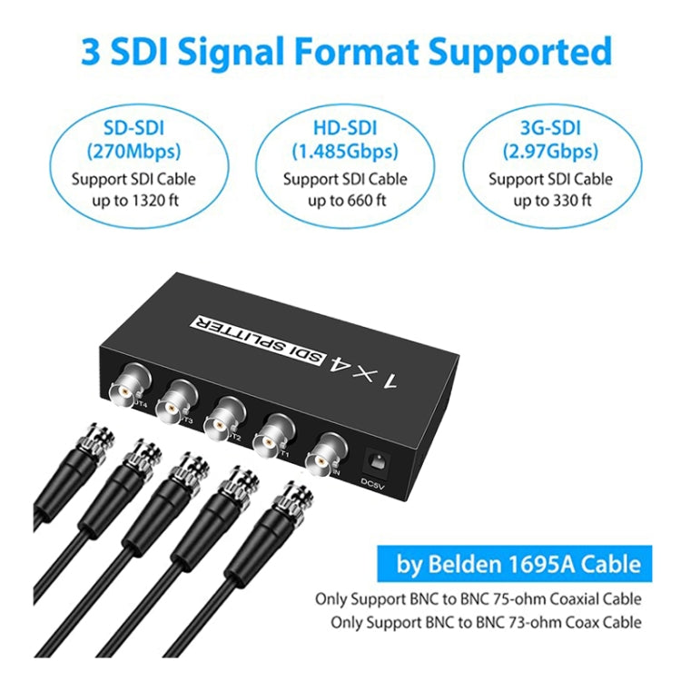 1 In 4 Out SD-SDI / HD-SDI / 3G-SDI Distribution Amplifier Video SDI Splitter, 1 In 4 Out