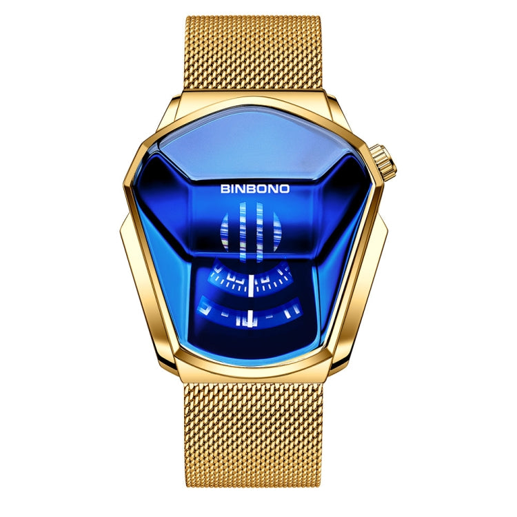 BINBOND Locomotive Concept Watch Men Live Black Technology Watch, Gold Net Belt Full Gold Blue Face, Gold Net Belt Full Gold Gold Face, Black Net Belt Black Steel Blue Face, Black Net Belt Black Steel White Face, White Net Belt White Steel Blue Face   ...