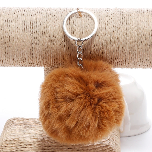 Simple Key Chain Fur Ball Pompon Keychain Pompom Artificial Rabbit Fur Animal Keychains for Woman Car Bag Key Rings