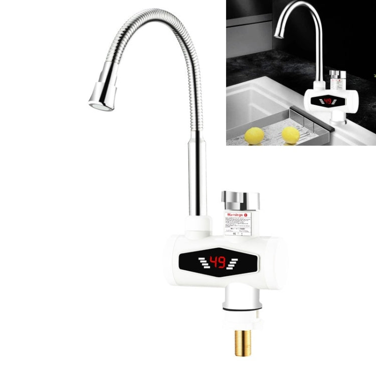 Dynamic Digital Display Instant Heating Electric Hot Water Faucet Kitchen&Domestic Hot&Cold Water Heater EU Plug, With Shower Head, Large Elbow, Universal Tube