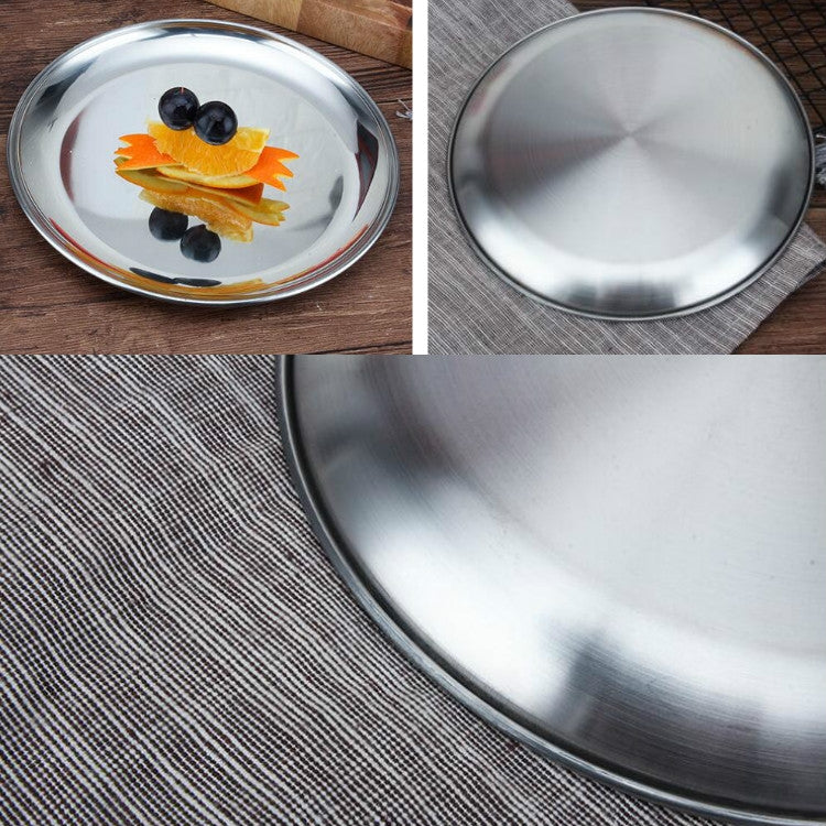 Stainless Steel Thickened Round Plate Cafe Tray Fruit Cake Plate Bone Plate Dish Shallow Plate, 14cm Brushed Matte Silver, 17cm Brushed Matte Silver, 20cm Brushed Matte Silver, 23cm Brushed Matte Silver, 26cm Brushed Matte Silver                       ...