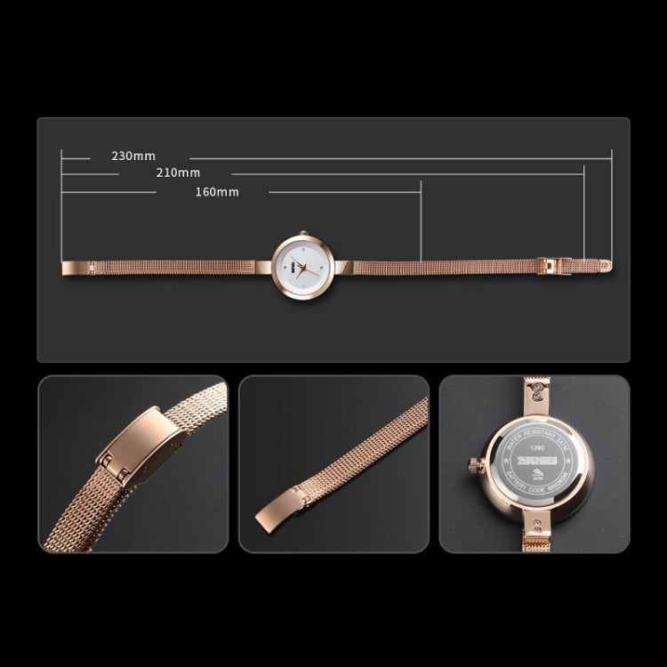 SKMEI 1390 Ladies Business Casual Watch Steel Band Lightweight Quartz Watch, Rose Gold, Golden, Silver