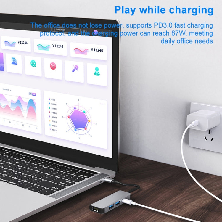BYL-2011 4 In 1 USB-C / Type-C To 4K HDMI + USB 3.0 + USB 2.0 + PD USB-C / Type-C Charging Ports Multifunctional HUB Docking Station, 4 In 1