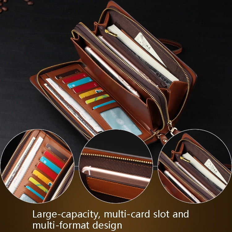 LEINASEN A82 Handbag Men Business Clips Long Big Capacity Casual Multi-Card Zipper, Black, Brown
