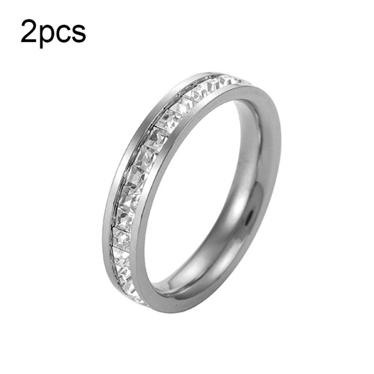 2pcs Girls Simple Titanium Steel Diamond Ring, US Size 9, US Size 10