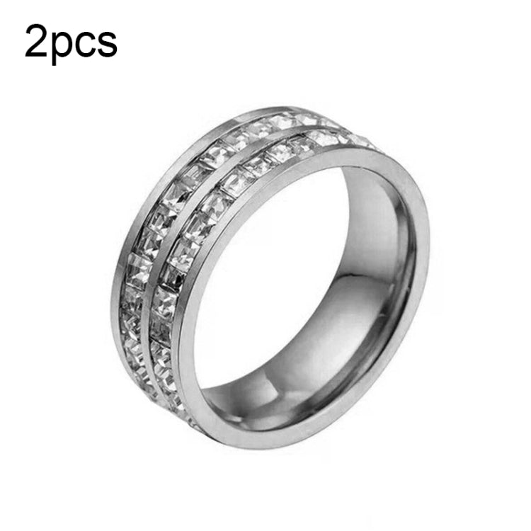 2pcs Girls Simple Titanium Steel Diamond Ring, US Size 9, US Size 10