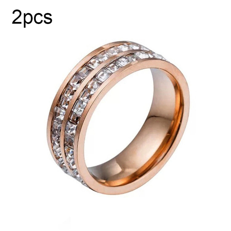 2pcs Girls Simple Titanium Steel Diamond Ring, US Size 9, US Size 10