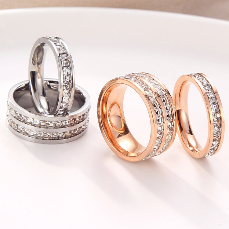 2pcs Girls Simple Titanium Steel Diamond Ring, US Size 9, US Size 10
