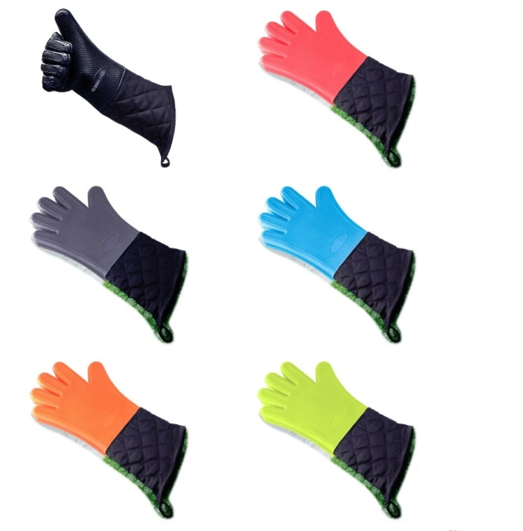 Extended Silicone Non-slip Gloves Resistant To High Temperatures Insulated Microwave Ovens Anti-scalding Gloves, Extended Silicone Gloves