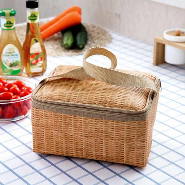 Portable Insulated Thermal Lunch Box Canvas Rattan Lunch Bag Picnic Container