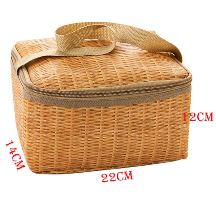 Portable Insulated Thermal Lunch Box Canvas Rattan Lunch Bag Picnic Container