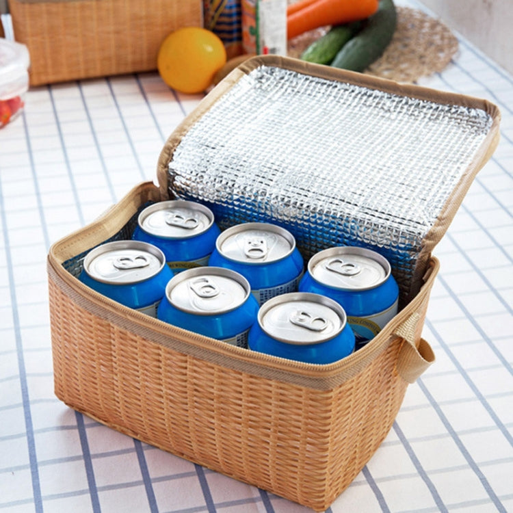 Portable Insulated Thermal Lunch Box Canvas Rattan Lunch Bag Picnic Container
