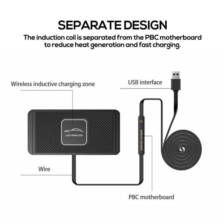 C1 15W Car Anti-Skid Mats Wireless Charger, C1 1m Cable