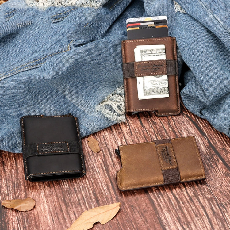 HUMERPAUL BP977 RFID Anti-Theft Card Box Leather Automatic Credit Card Set, BP977 Black, BP977 Dark Brown, BP977 Brown
