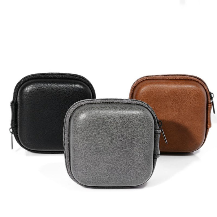 Retro Leather USB Data Cable Storage Bag Earphone Headset Case Pouch Box, Black, Brown, Gray