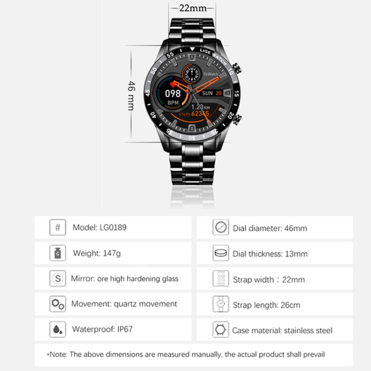 LIGE 0175 Bluetooth Step Perseverance Detection Smart Watch, Style:, Steel Belt (Black), Steel Belt (Silver), Mesh Belt (Black), Mesh Belt (Silver)