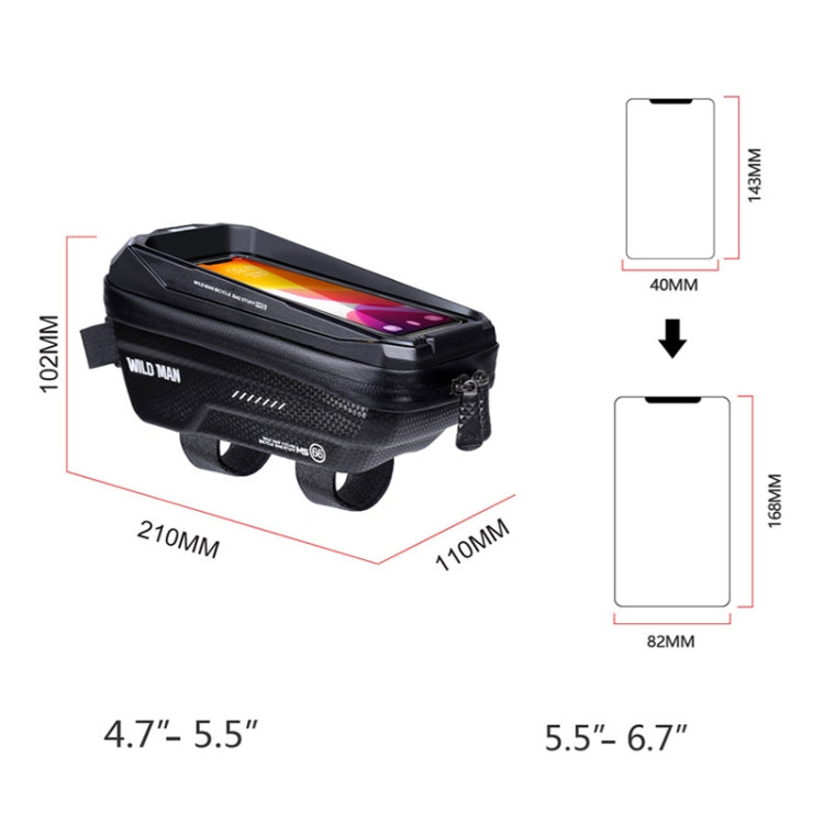 WILD MAN MS66 1.2L EVA Hard Shell Bicycle Front Beam Bag Cycling Touch Screen Phone Bag, MS66