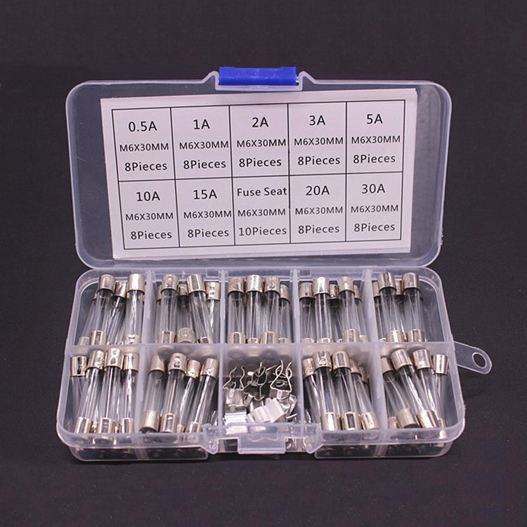 72pcs /Box 6x30mm Glass Fuse 0.5A-30A Insurance Pipe /