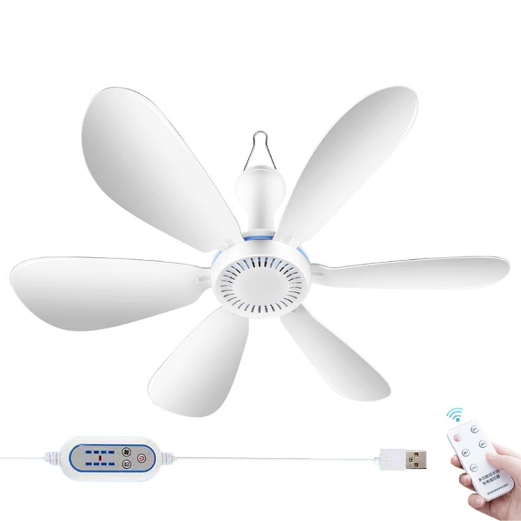 USB Home Dormitory Mute High Wind Power Mini Fan Six Blade Small Ceiling Fan, Single Fan, Fan+Remote Control Speed Control Cord