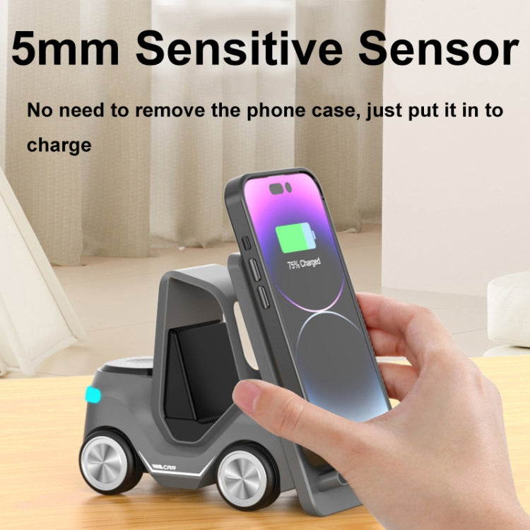 T20S 3-In-1 15W Small Forklift-Shaped Desktop Wireless Charger With LED Atmosphere Light