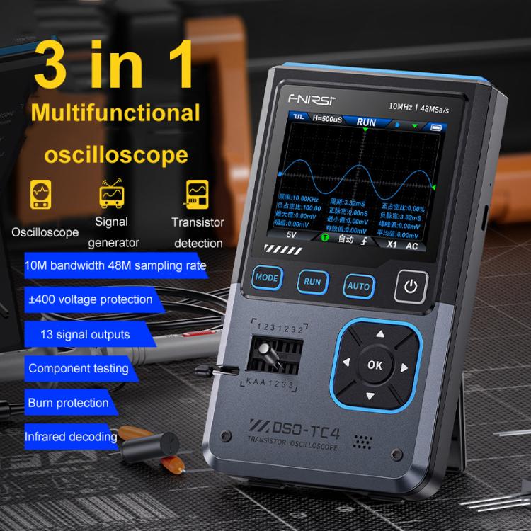 3 In 1 Oscilloscope Transistor Tester Signal Generator 10M Bandwidth Burn-In Proof, FNIRSI DSO-TC4