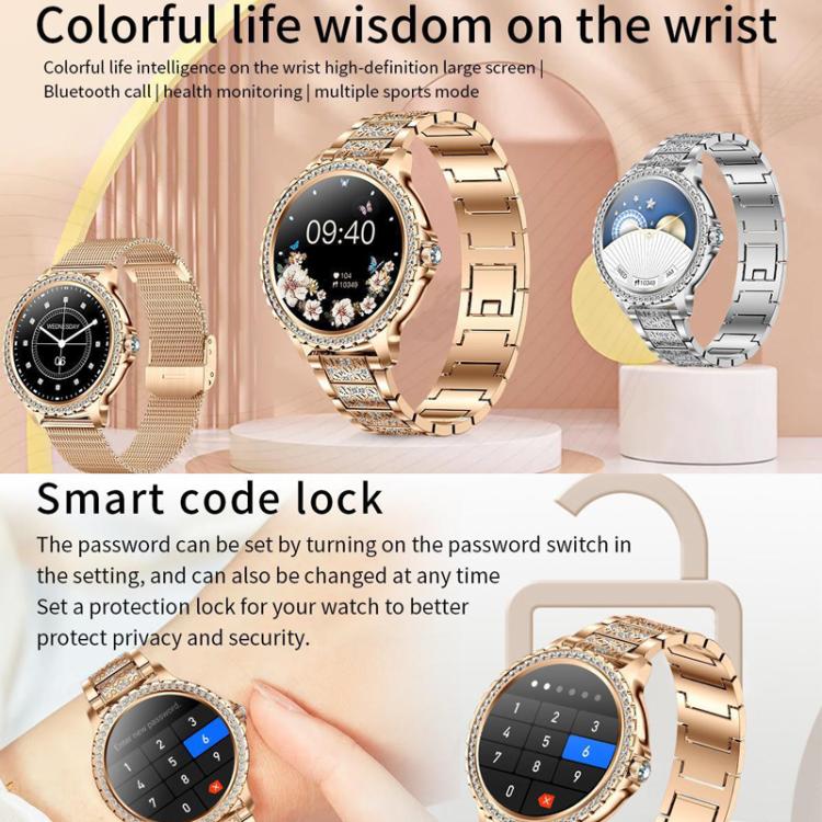 Bluetooth Calling AI Voice Assistant Life Waterproof Sports Smartwatch, Black Silicone Strap, Gold Pink Silicone Strap, Silver Gray Silicone Strap, Gold Rough Steel Strap+Pink Silicone Strap, Silver Rough Steel Strap+Gray Silicone Strap                ...