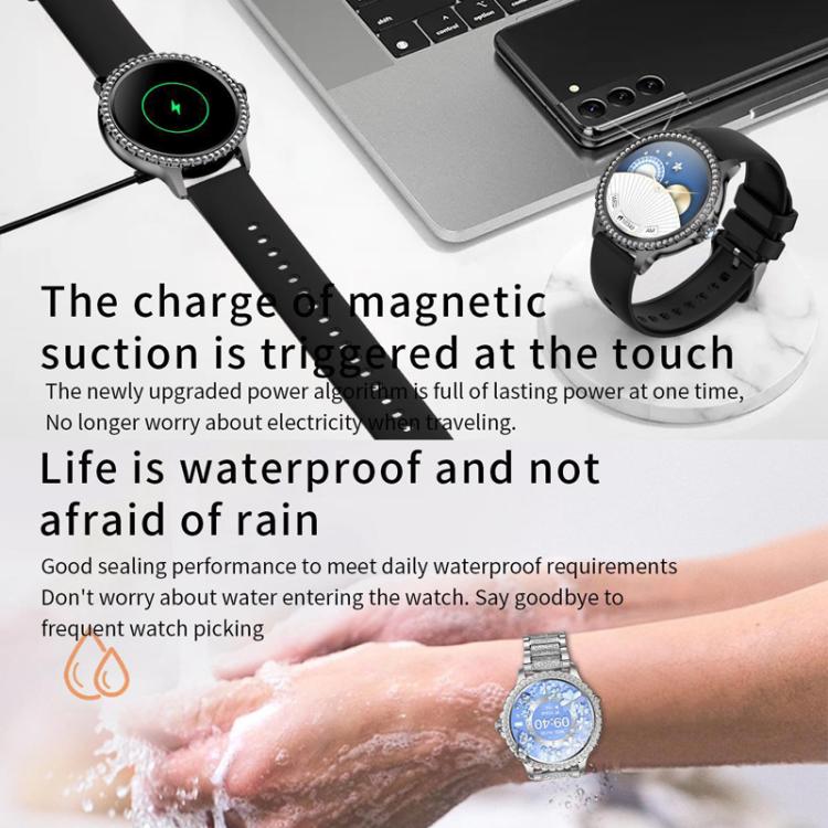Bluetooth Calling AI Voice Assistant Life Waterproof Sports Smartwatch, Black Silicone Strap, Gold Pink Silicone Strap, Silver Gray Silicone Strap, Gold Rough Steel Strap+Pink Silicone Strap, Silver Rough Steel Strap+Gray Silicone Strap                ...