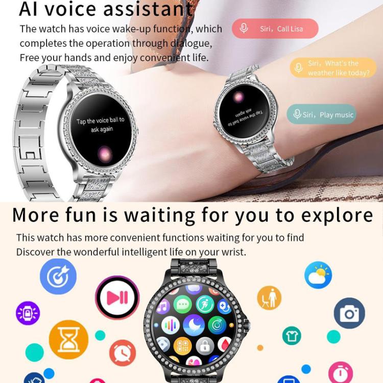 Bluetooth Calling AI Voice Assistant Life Waterproof Sports Smartwatch, Black Silicone Strap, Gold Pink Silicone Strap, Silver Gray Silicone Strap, Gold Rough Steel Strap+Pink Silicone Strap, Silver Rough Steel Strap+Gray Silicone Strap                ...