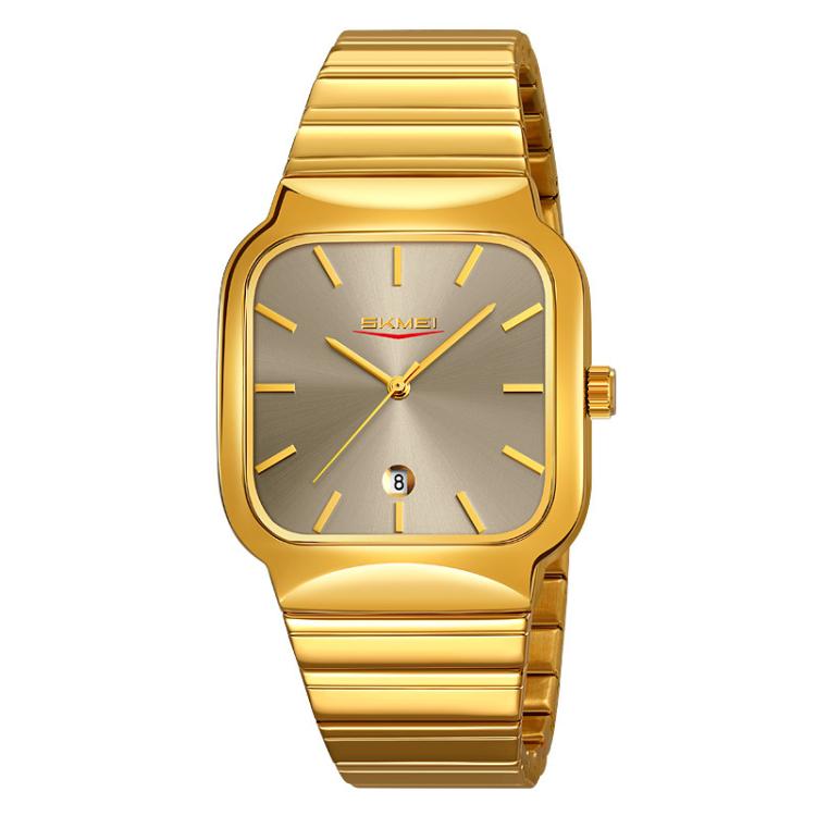 SKMEI 9361 Steel Strap Textured Dial Watch Business Casual Square Quartz Watch, Gold Case Gold Dial, Gold Case Gray Dial, Silver Gold Case Silver Dial, Silver Gold Case Blue Dial, Silver Gold Case Black Dial, Silver Case Silver Dial, Silver Case Gray D...