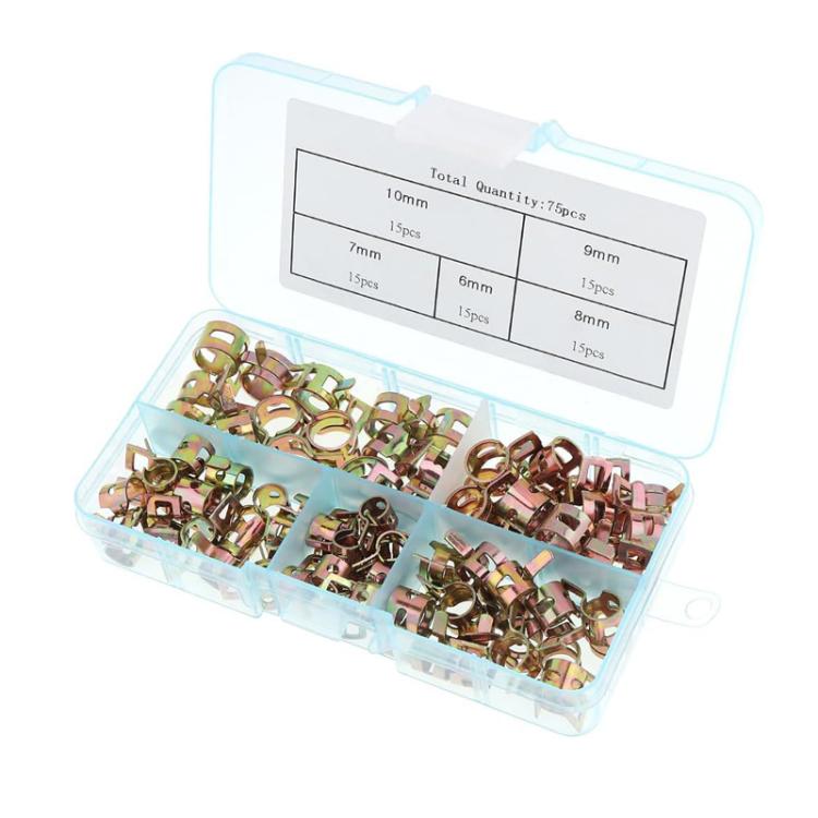 M6/M10 Automotive Fuel Line Mini Spring Hose Clamp Set, 75pcs /Set