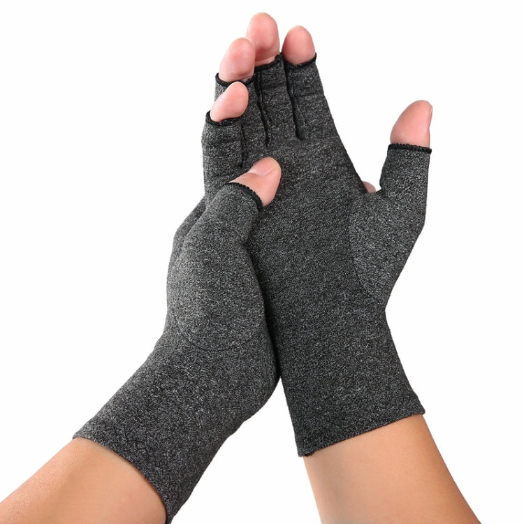 A Pair Sports Breathable Health Care Half Finger Gloves Rehabilitation Training Arthritis Pressure Gloves, Gray S, Black Fiber S, Hemp Gray Dispensing S, Gray M, Black Fiber M, Hemp Gray Dispensing M, Gray L, Black Fiber L, Hemp Gray Dispensing L