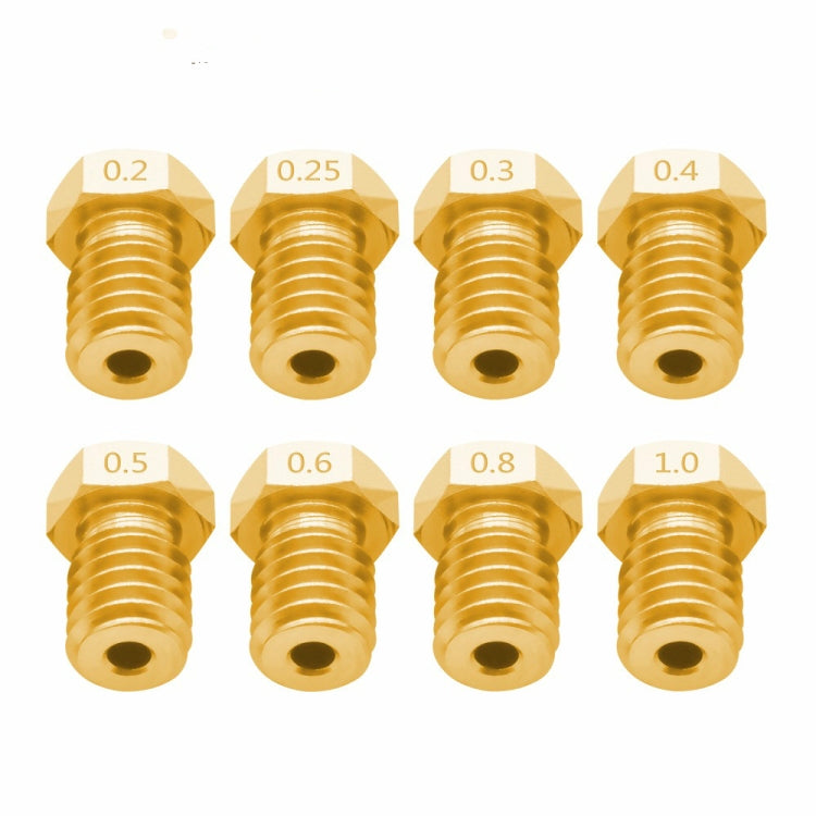 8 PCS Bugatti 3D Printer Accessories E3D-V5 V6 Nozzle M6 Thread Consumables Hot Nozzle, 1.75/0.3mm, 1.75/0.35mm, 1.75/0.4mm, 1.75/0.5mm, 1.75/0.6mm, 3/0.2mm, 3/0.3mm, 3/0.4mm, 3/0.8mm, 3/1.0mm, 3/0.25mm