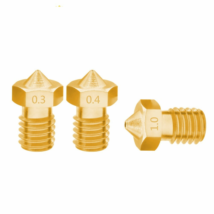 8 PCS Bugatti 3D Printer Accessories E3D-V5 V6 Nozzle M6 Thread Consumables Hot Nozzle, 1.75/0.3mm, 1.75/0.35mm, 1.75/0.4mm, 1.75/0.5mm, 1.75/0.6mm, 3/0.2mm, 3/0.3mm, 3/0.4mm, 3/0.8mm, 3/1.0mm, 3/0.25mm