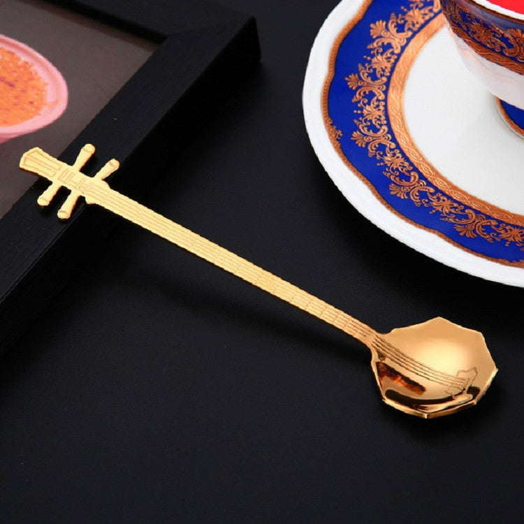 Stainless Steel Coffee Mixing Spoon Creative Musical Instrument Shape Spoon, Guitar Silver, Octagonal Silver, Lute Silver, Yueqin Silver, Guitar Titanium Gold, Octagonal Titanium Gold, Lute Titanium Gold, Yueqin Titanium Gold, Guitar Rose Gold         ...