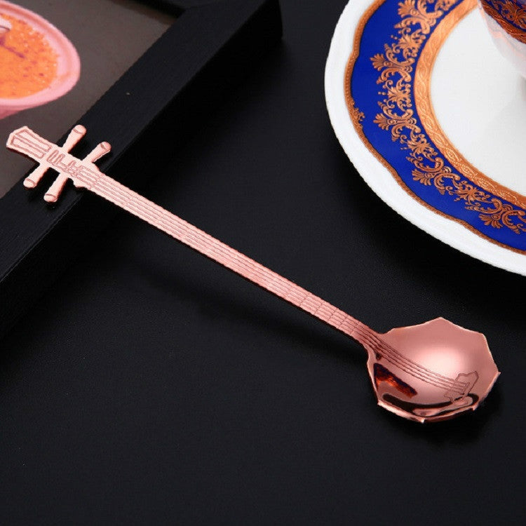 Stainless Steel Coffee Mixing Spoon Creative Musical Instrument Shape Spoon, Guitar Silver, Octagonal Silver, Lute Silver, Yueqin Silver, Guitar Titanium Gold, Octagonal Titanium Gold, Lute Titanium Gold, Yueqin Titanium Gold, Guitar Rose Gold         ...