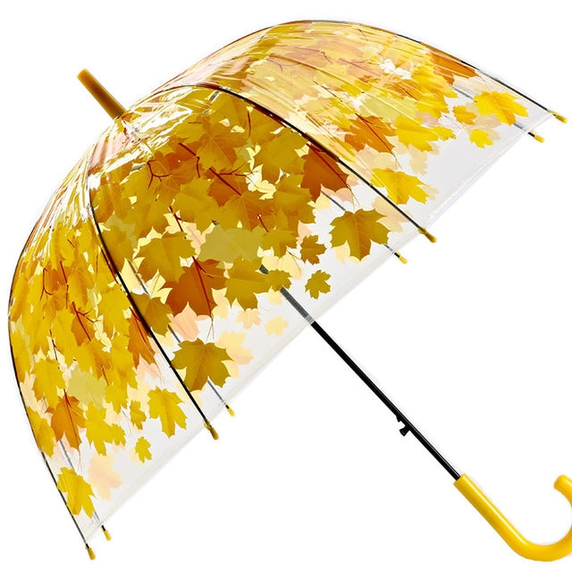 Green Leaf Transparent Umbrella Straight Rod Crooked Umbrella