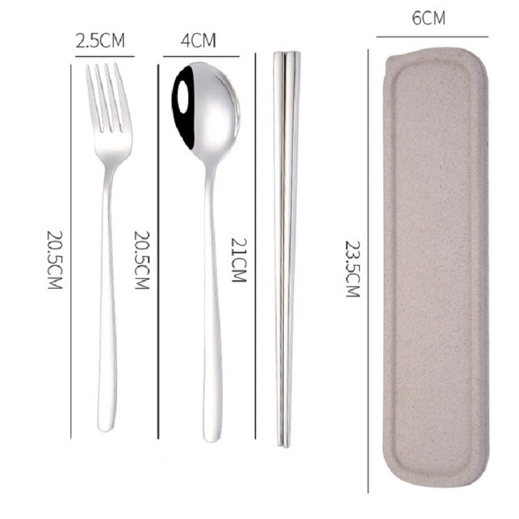 3pcs / Set Portable Stainless Steel Tableware Creative Set Chopsticks Spoon Fork Gift, Steel, Black, Pink, Red, Blue