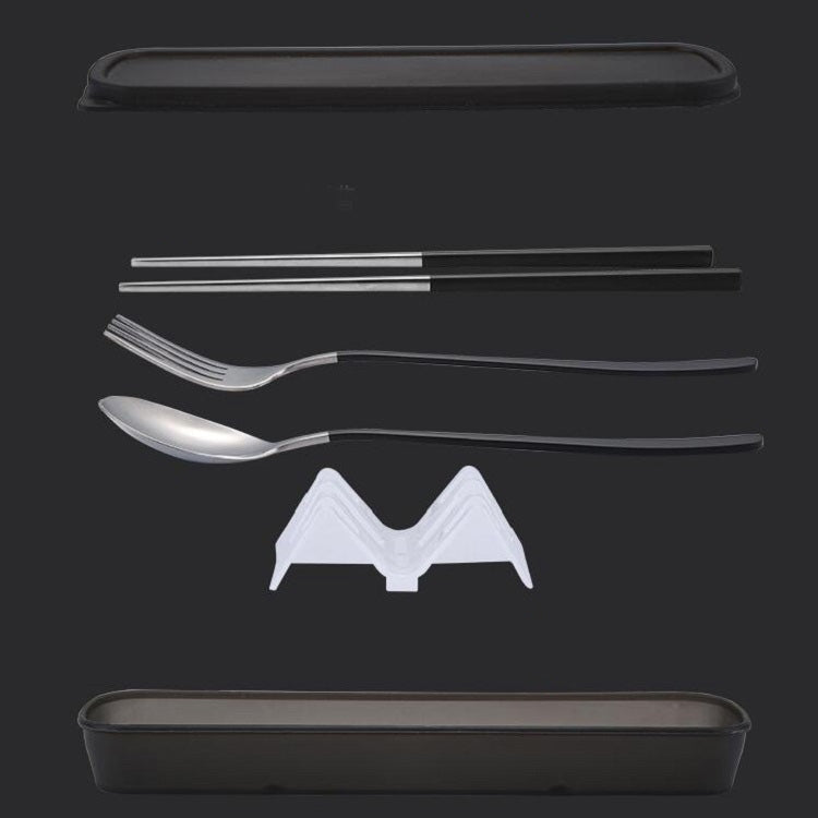 3pcs / Set Portable Stainless Steel Tableware Creative Set Chopsticks Spoon Fork Gift, Steel, Black, Pink, Red, Blue
