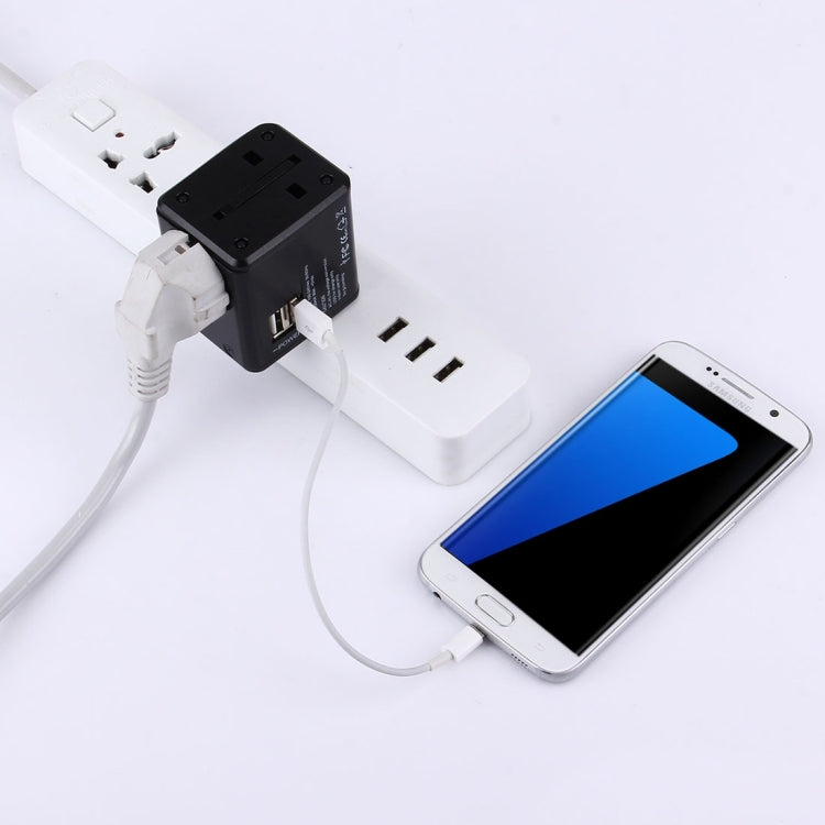 World-Wide Universal Travel Concealable Plugs Adapter with & Built-in Dual USB Ports Charger for US, UK, AU, EU