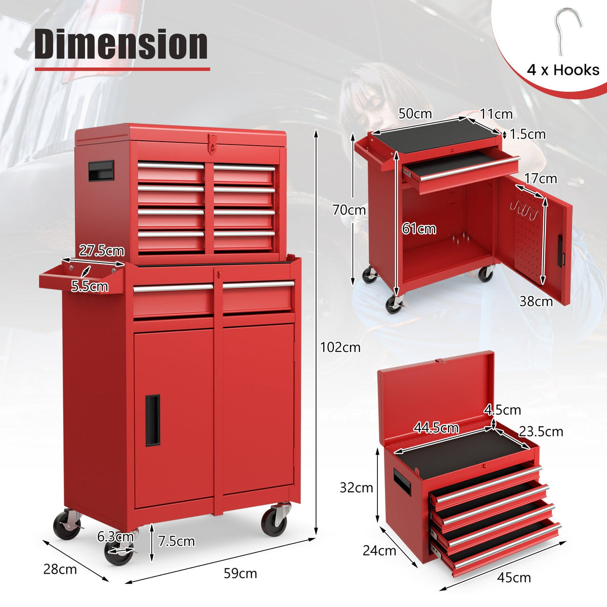 High Capacity Tool Storage Cabinet with Lockable Wheels-Black