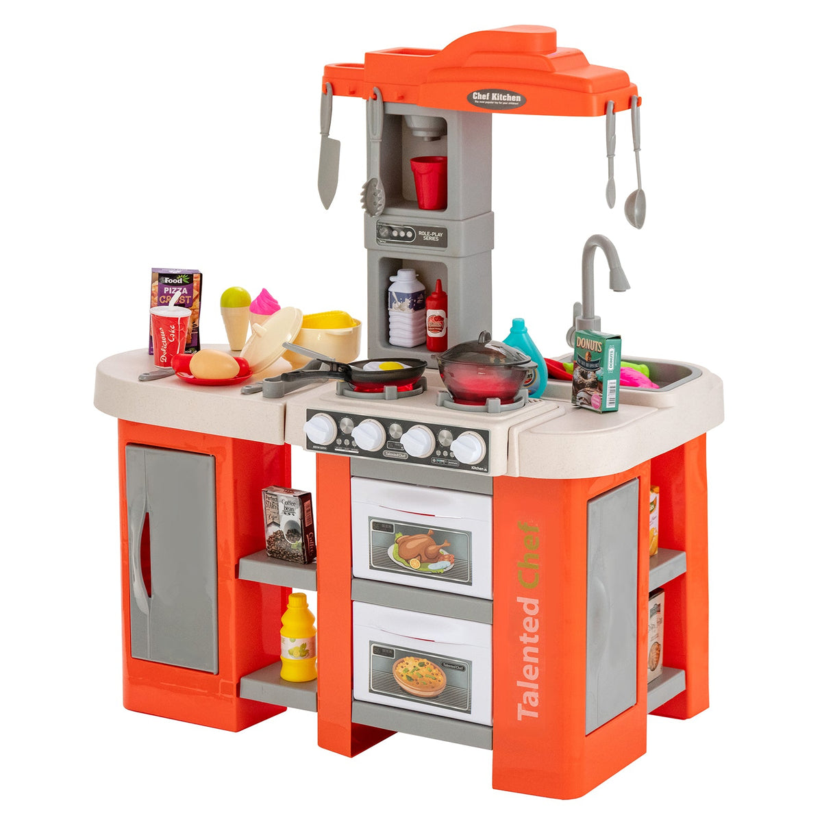 Kids Kitchen Playset with 67 Pieces Accessories and Realistic Lights-Blue