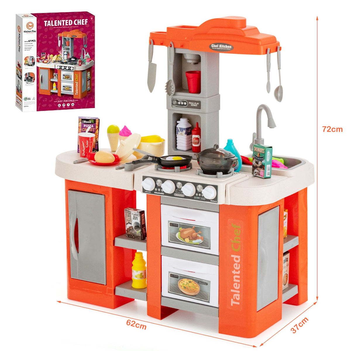 Kids Kitchen Playset with 67 Pieces Accessories and Realistic Lights-Blue